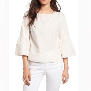 Madewell XS Women’s Striped Blouse 3/4 Bell-Sleeve Classic Top 100% Cotton